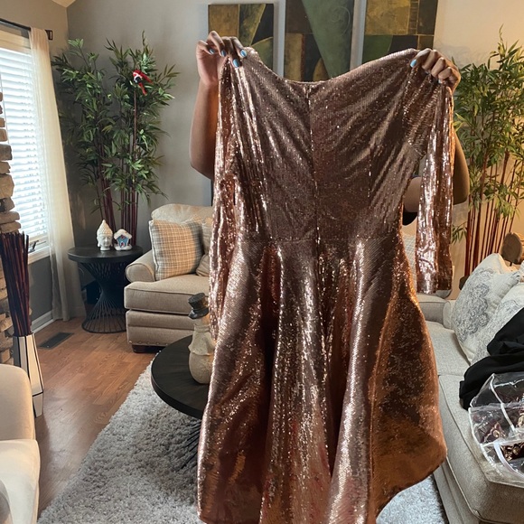 Hi-Lo RoseGold shimmery formal dress - Picture 7 of 9